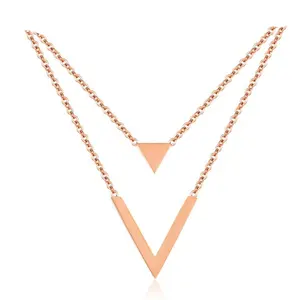 Japanese and Korean Simple Style Double Triangle Letter V Pendant Necklace Woman