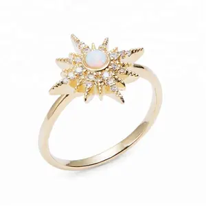 高品质时尚925银饰品星爆蛋白石18k金朱红色结婚戒指