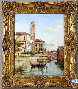 Cuadro de pintura enmarcado dorado de paisaje marino de diseño de lujo, pintura al óleo de talla de madera con marco - Product Image 2