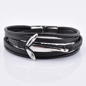 Nuovissimi braccialetti avvolgenti <span class=keywords><strong>in</strong></span> <span class=keywords><strong>pelle</strong></span> da uomo lavorati a mano con fascino di ancoraggio - Product Image 1