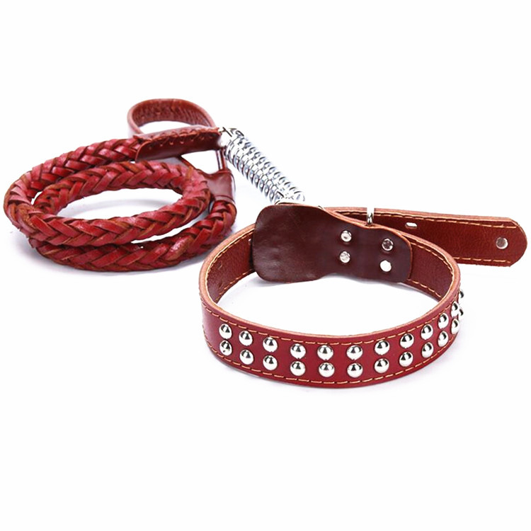 Réglable Doux Rivet En Cuir Tressé de Conception de Laisse Et Collier De Chien De Luxe Ensemble Collier Et Laisse Pour Chien