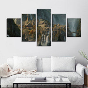 Moderno a 5 pannelli in tela da parete arte antico castello cascata paesaggio stampe a spruzzo decorazioni per la casa all'ingrosso Cuadros murale - Product Image 6