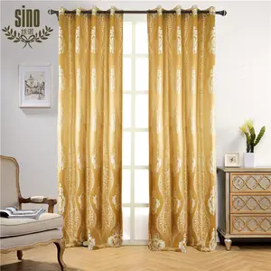 Cheap Indian Style Flower Jacquard Curtain Design Fabric Gold Luxury Indian Style Curtains