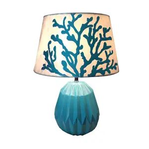 Hot Koop Erkend Blue Coral Patroon Tafellamp Geometrische Bureaulamp Voor Hotel Nachtkastje Lamp Woonkamer Licht Nordic