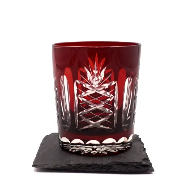 Hoge kwaliteit pretty ruby red cut om duidelijke overlay glas tumbler 10 oz