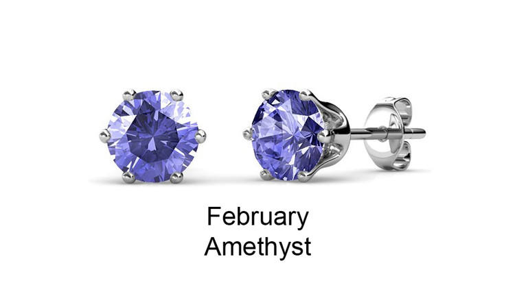 Brass Amethyst Birthday Stone Stud Earrings - February