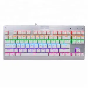 Ergonomic MechanicalキーボードGaming Rainbow Colour LED 87キーBlue Switch Aluminum Plate White Keyboardデスクトップ