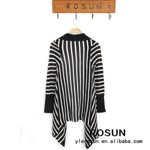 noir et <span class=keywords><strong>blanc</strong></span> motif rayé <span class=keywords><strong>cardigan</strong></span> <span class=keywords><strong>long</strong></span> femme - Product Image 2