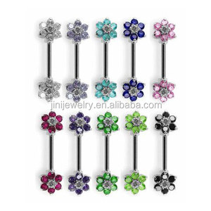 Anillos <span class=keywords><strong>Piercing</strong></span> para pezón de acero con varias flores, Mancuernas - Product Image 1