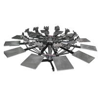 Machine d'impression sérigraphique manuelle LC 12 postes de haute qualité pour t-shirts et textiles, zone d'impression maximale 500x600mm, 12 couleurs, rotative, pour vêtements, neuve