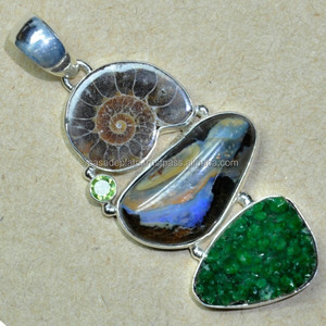 Iolite péridot plus audacieux opale vert grenat pendentif Unique 925 argent Sterling pierre précieuse accessoire de mode à la mode - Product Image 1