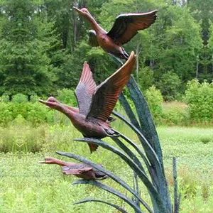 Outdoor Garden Three Ducks Flying Bronze Garden Statue Sculpture