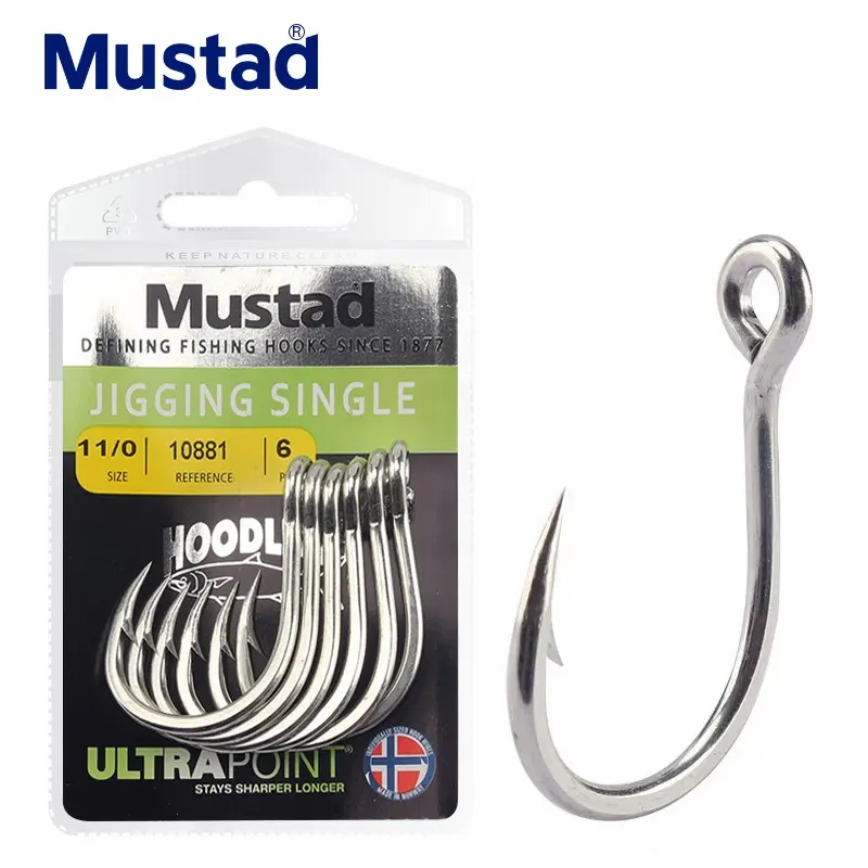 Mustad 10881 джиговые Крючки из высокоуглеродистой стали глубокие морские большие колючие крючки с круглым кальмаром рыболовный крючок