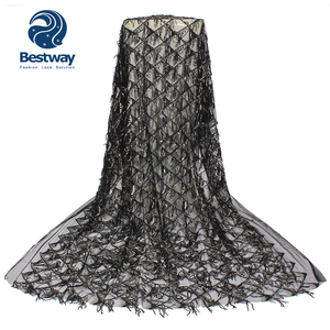 Bestway ren và thêu vải Burgundy nặng Sequins pháp ren vải lưới fl0321 - Product Image 4