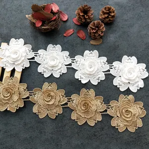 Zarif sınır metalik polyester iplik 3D çiçek desen dantel trim çin'de yapılan