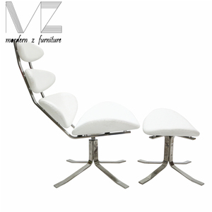 Moderne en acier inoxydable base soucoupe corona lounge chair et ottoman - Product Image 6