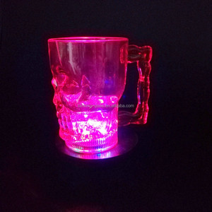 Plastic Halloween PS Food Safety Led Flashing Skull- Cup Light Up Plastic Skull- Mug Led Flashing Cup For Halloween