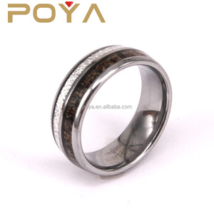 Poya joyería <span class=keywords><strong>del</strong></span> tungsteno de los hombres <span class=keywords><strong>real</strong></span> Antler ELK y imitado meteorito incrustaciones Anillos De Compromiso anillo - Product Image 2
