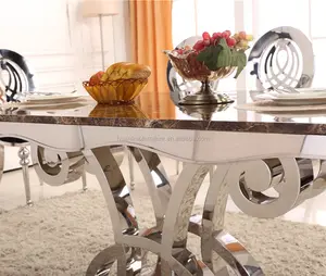 Wholesale modern royal stainless steel butterfly leg marble top dining table set