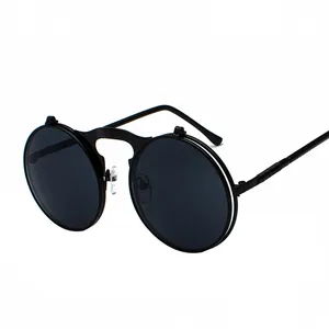 2020 Retro Steampunk Women Sunglasses Double Lens Decoration Men Metal Frame Clear Lens Goggle Tinted Glasses 3057