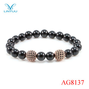 8mm Perlas negro Ronda CZ oro rosa diamante bola pulsera hecha a mano de bricolaje pintura de cristal de diamante pulsera - Product Image 1