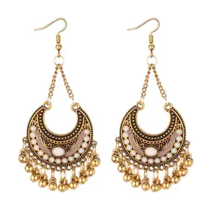 Wholesale 4 Colors New Retro Tibetan Jewelry India Jhumki Antique Gold Beads Tassel Jhumka Earrings