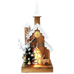 Casa de Iglesia de Madera con Luces LED para Decoración Navideña de Interior, Artículo Navideño al <span class=keywords><strong>por</strong></span> <span class=keywords><strong>Mayor</strong></span> - Product Image 2