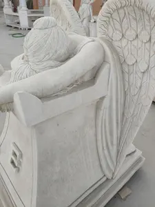 Factory Direct Sale Custom-made Natural Stone White Marble Weeping Angel Grave Monument / Headstone / Gravestone / Tombstone