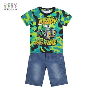 Boys Summer Clothing Ready Big Time Cool Kids Shirts Jean Sets Wholesale