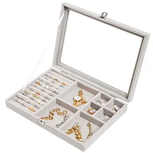 玻璃绒布亚克力托盘展示戒指豪华收纳盒整理器珠宝盒