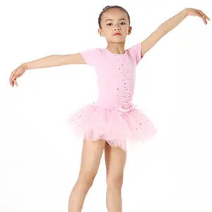 Children Garment Princess Sequin Ballet Tutu Kids Pink Short Sleeve Girls Cotton Leotards For Dance