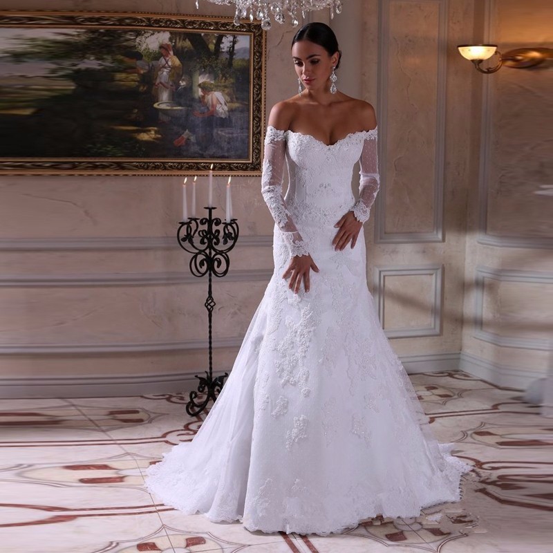 ON210 Sexy Mermaid Long Sleeve Lace Wedding Dresses 2022