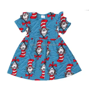 Sue Sorte mais recente crianças frocks designs cat in the hat vestido para as meninas de 10 anos de idade miúdo roupas