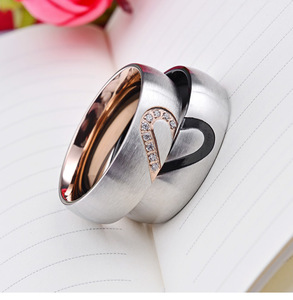Anillo de boda de acero inoxidable para hombre y mujer, sortija con corazón, CZ, promesa - Product Image 5