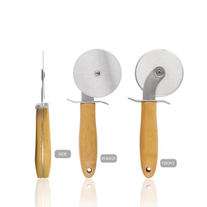 Utensili da cucina utensili da forno coperchio protettivo in acciaio inossidabile taglierina per ruote per Pizza con manico in bambù naturale - Product Image 2