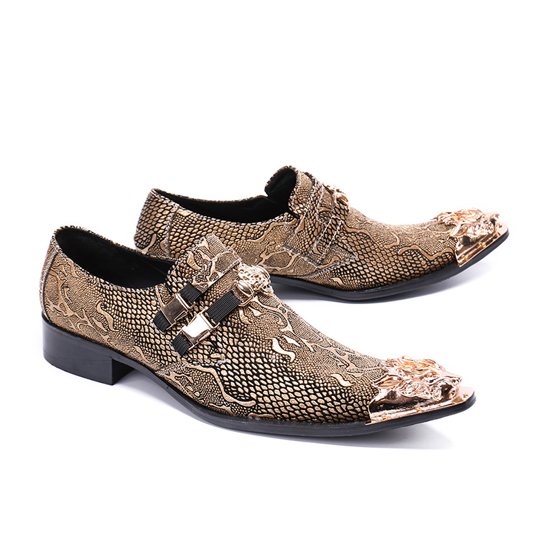 NA088 Fancy Gold Genuine Leather Loafers for Men  Dress Shoes| Min Order 1 Ct