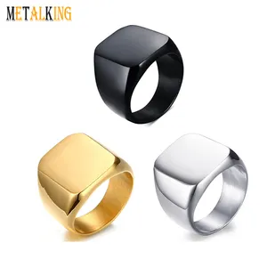 Men's Black/Gold/Silver Stainless Steel Ring 18mm Width Square Flat Smooth Surface Wedding Band