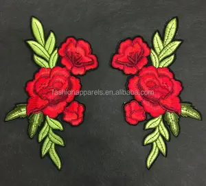 Customized Patch Embroidery Wholesale Custom Fabric Applique Rose Patches Embroidery Flower Embroidered Pattern Iron Design On Dresses