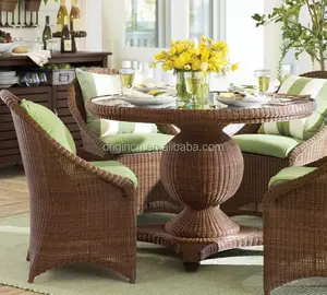 Cadeira de bistrô francesa conjunto de cadeiras de mesa redonda com tampo de vidro para casa e jardim ao ar livre em rattan