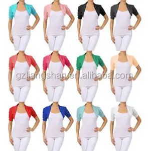 OEM Custom Wholesale Bolero Cropped Shrug Jacket Cardigan Ruched Short Sleeve Stretch Cotton Top Shrug Designs for Women