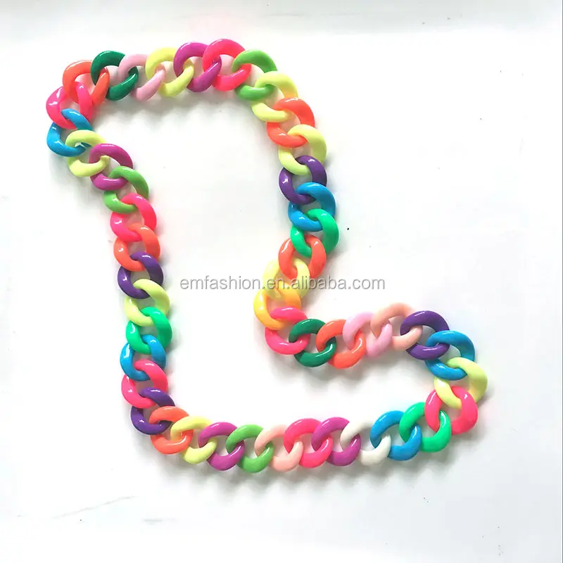 Hip Hop Neon Multi. Farbe Regenbogen Acryl Kunststoff Link Kette Halskette