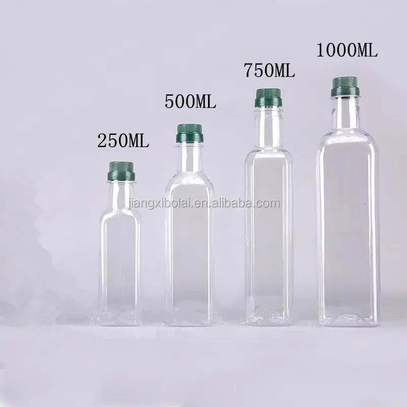 Botol Plastik Minyak Zaitun Persegi Bening, Botol Plastik Memasak 250Ml/500Ml/750Ml/1000Ml