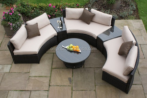 Luxe Hotel Buitenterras Meubilair Half Ronde Sofa Bijzettafel <span class=keywords><strong>Poly</strong></span> Rotan 6 Stuks Halve Cirkel Set