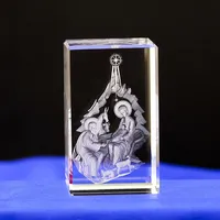 Glänzender Großhandel 3D Laser gravur Würfel Glas würfel Block für Jesus Laser Kristall religiöses Souvenir Geschenk