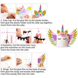 Ensemble de décorations de <span class=keywords><strong>gâteau</strong></span> de <span class=keywords><strong>licorne</strong></span> pour fête d'anniversaire, baby shower, mariage, avec des oreilles de <span class=keywords><strong>licorne</strong></span> dorées brillantes, des cils scintillants, des ailes colorées - Product Image 5