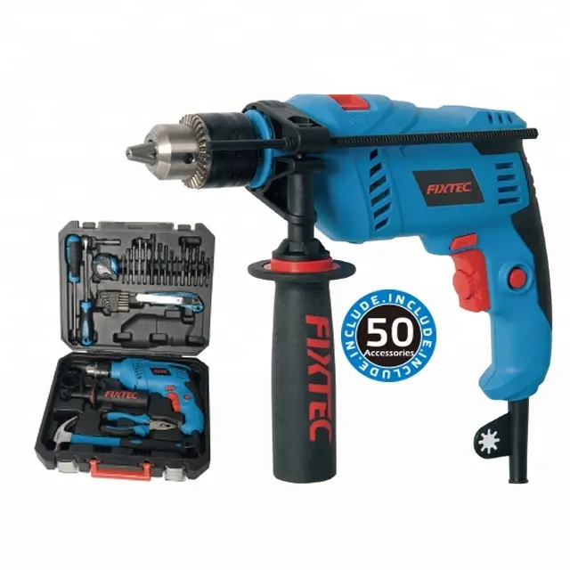 FIXTEC Power Tools Cheap 13mm Hand Drill Machine Toolbox 600W Corded Electric Impact Drill Machine Set Hand Tools