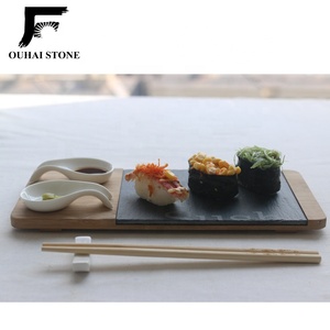 Bandeja de <span class=keywords><strong>sushi</strong></span> de pizarra natural con plato de bambú cuencos de cerámica y palillos traje 30x14cm - Product Image 6