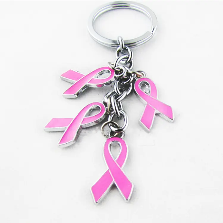 Groothandel Sliver Plated Borstkanker Pink Ribbon Sleutelhanger