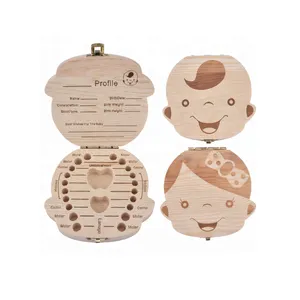 Wooden Kids Baby Tooth Box Organizer Milk Teeth Wood Storage Baby Teeth Box for Boy Girl Save Teeth Umbilical Cord