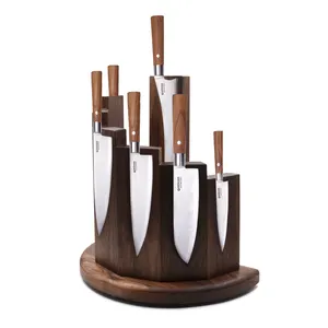 2021 new design magnetic knife block for Kitchen usage bamboo walnut knife storage block kitchen knife